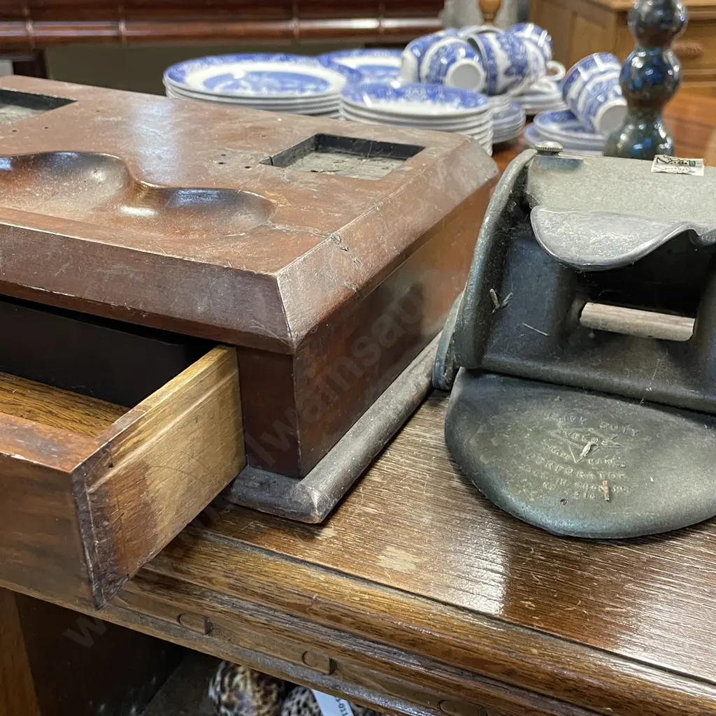 Antique Wooden Desk Box, with Vintage Hole Punch Image 1++