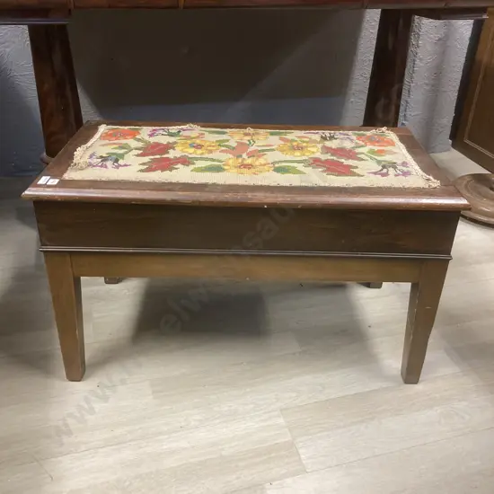 Vintage Solid Wood Piano Stool with lift up tapestry top. 72 x 40cm H42cm