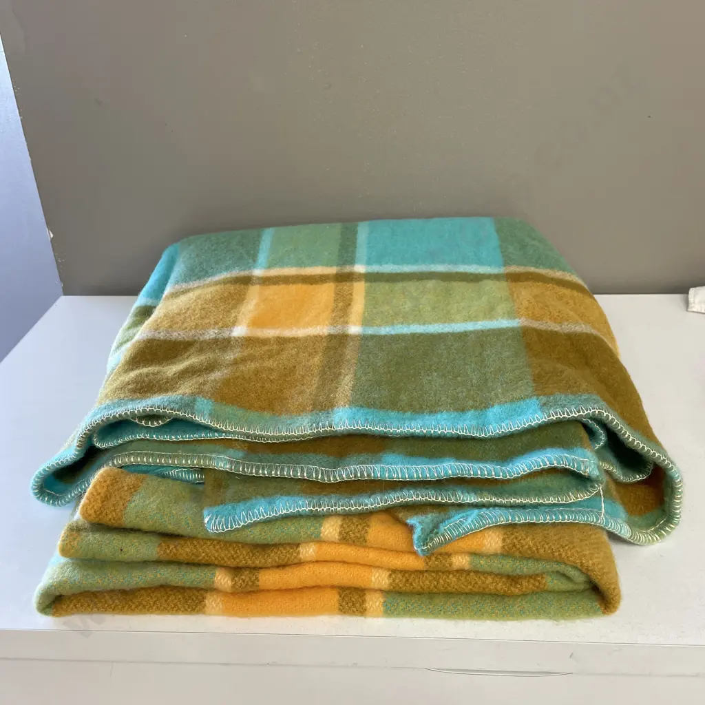 Vintage Wool Blanket - orange, teal and caramel colours Image 1++