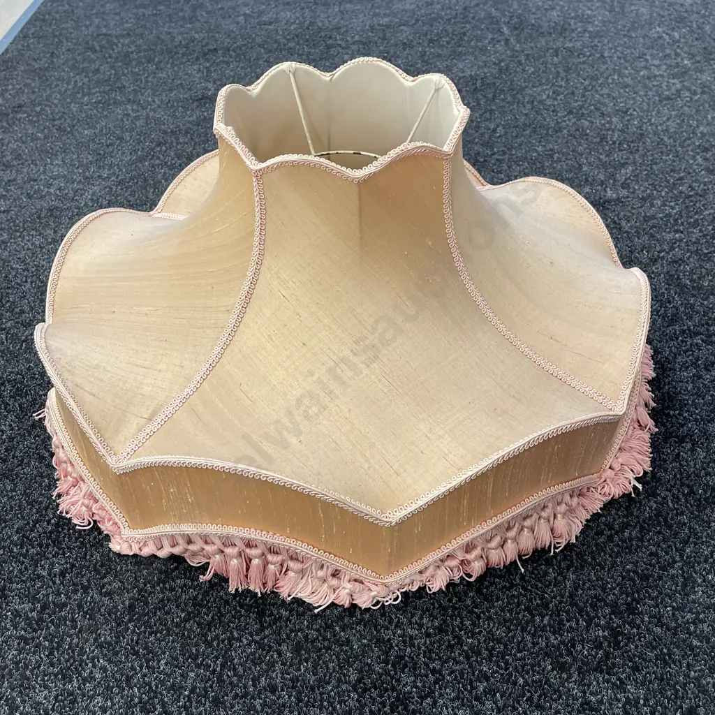 Stunning Vintage Large Silk Lamp Shade. Pink with tassles and trim. H32cm Dia60cm Image 1++