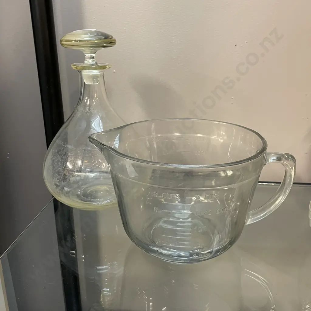 Vintage Glass Decanter with Vintage Glass measuring Jug Image 1++