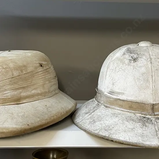 Two Vintage Pith Helmets - Ellwood's - made for Pritchard and Co. With Superior Prince Hat