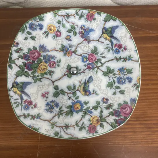 Vintage Midwinter Stylecraft Fashion Shape 8-65 Bird Chintz Pedestal Cake Plate, 8 x 22cm