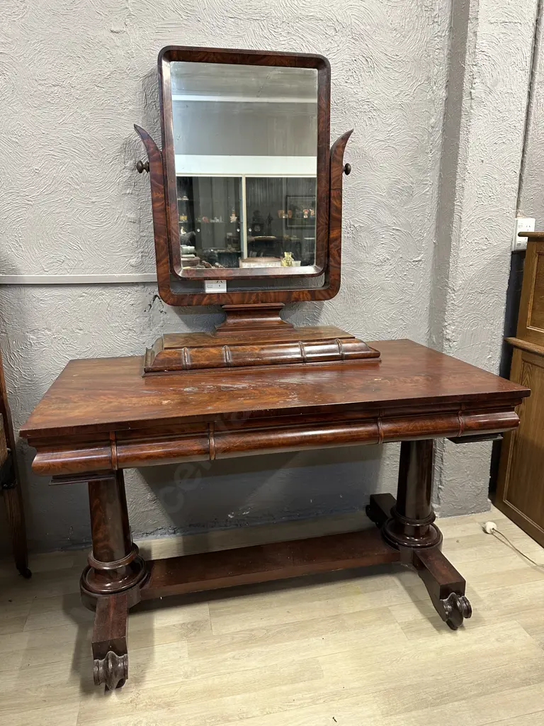 Stunning Antique Burr Dressing Table Six Hidden Drawers On Original Castors Image 1++