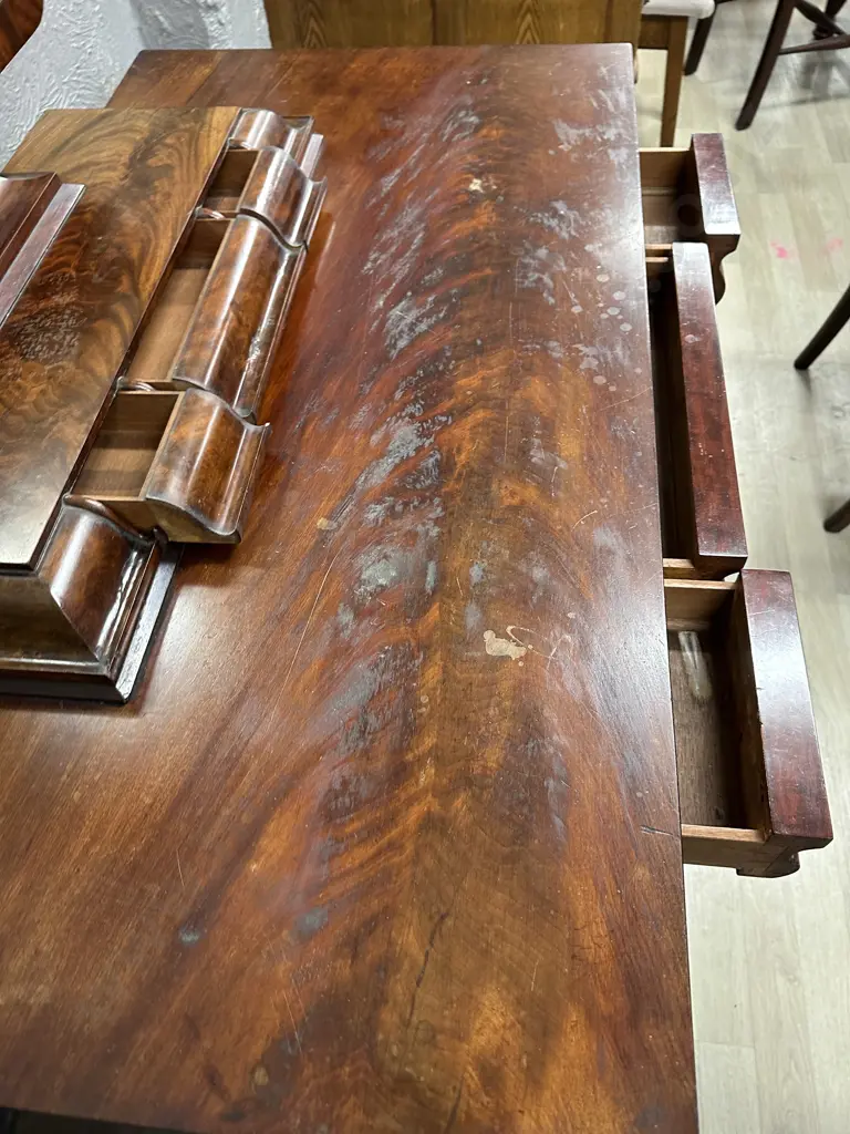 Stunning Antique Burr Dressing Table Six Hidden Drawers On Original Castors Image 1++