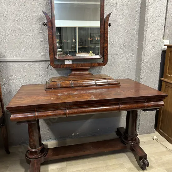 Stunning Antique Burr Dressing Table Six Hidden Drawers On Original Castors