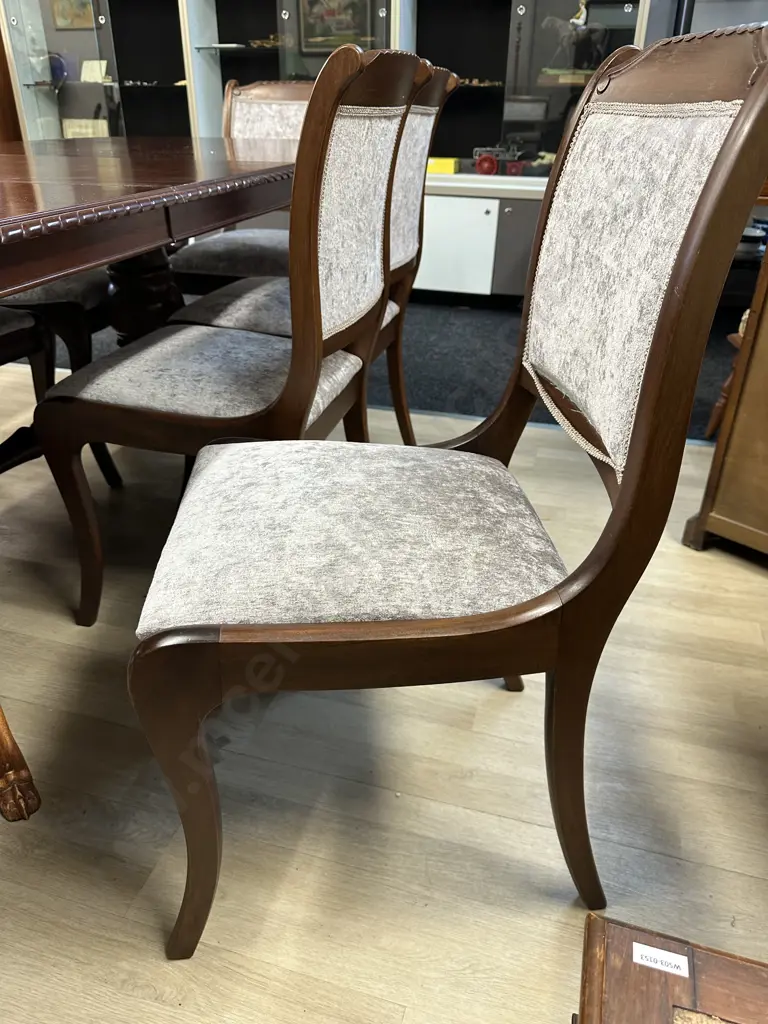 Mahogany Extension Table Rope Edge Double Pedestal With Six Grey Upholstered Chairs & Two Carvers L158 & 204cm Image 1++