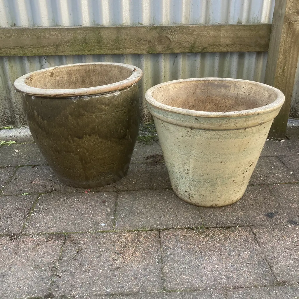 Pair of Glazed Planters, 32 x 38cm & 30 x 37cm Image 1++