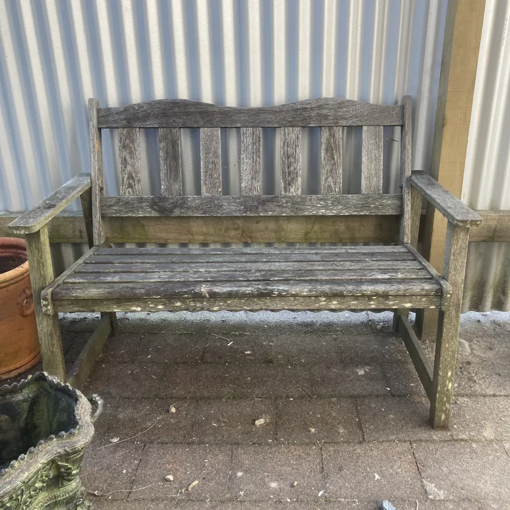 Vintage Wooden Slat Garden Bench, H84 W110 D60cm Image 1++