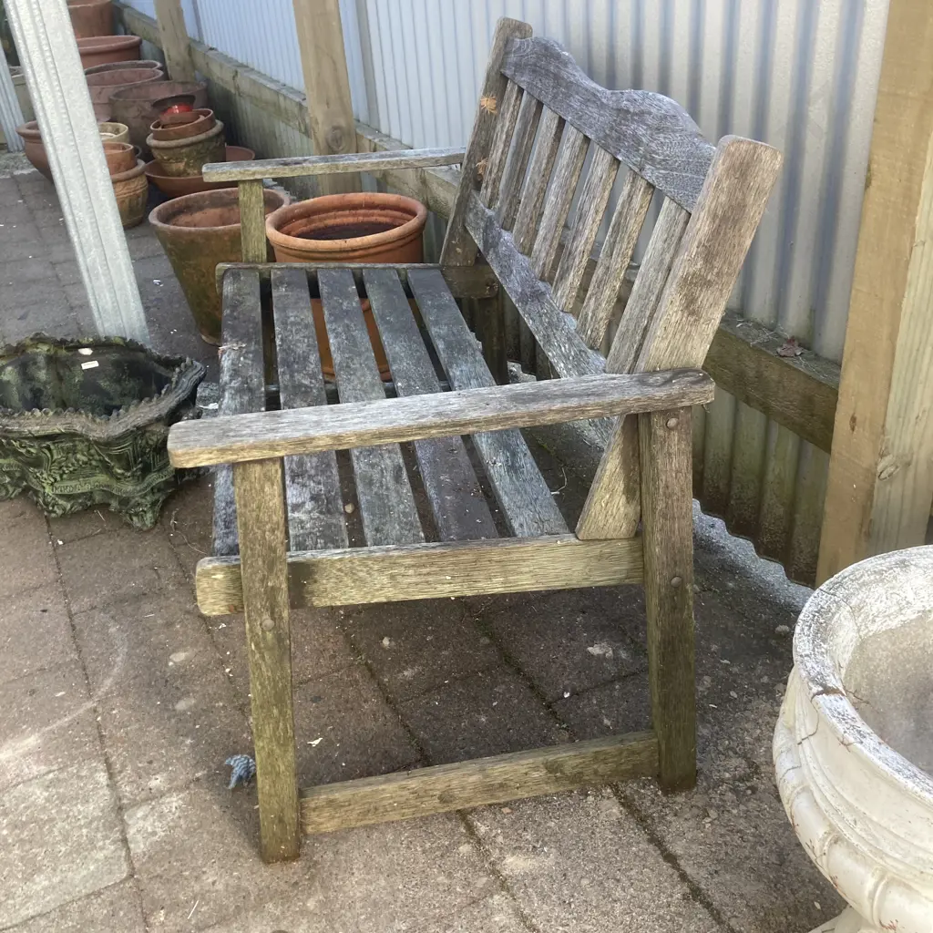 Vintage Wooden Slat Garden Bench, H84 W110 D60cm Image 1++