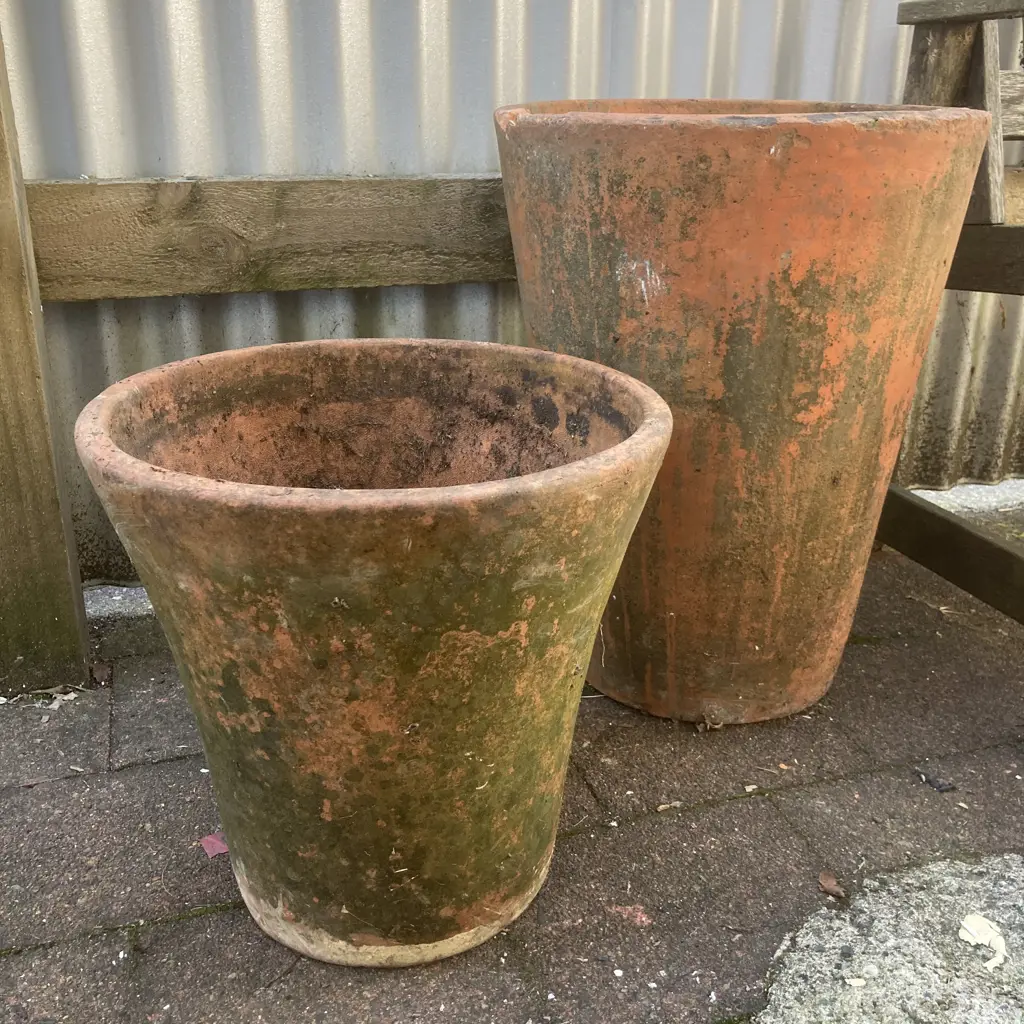 Pair of Terracotta Planters (One Damaged) 34 & 49cm Image 1++