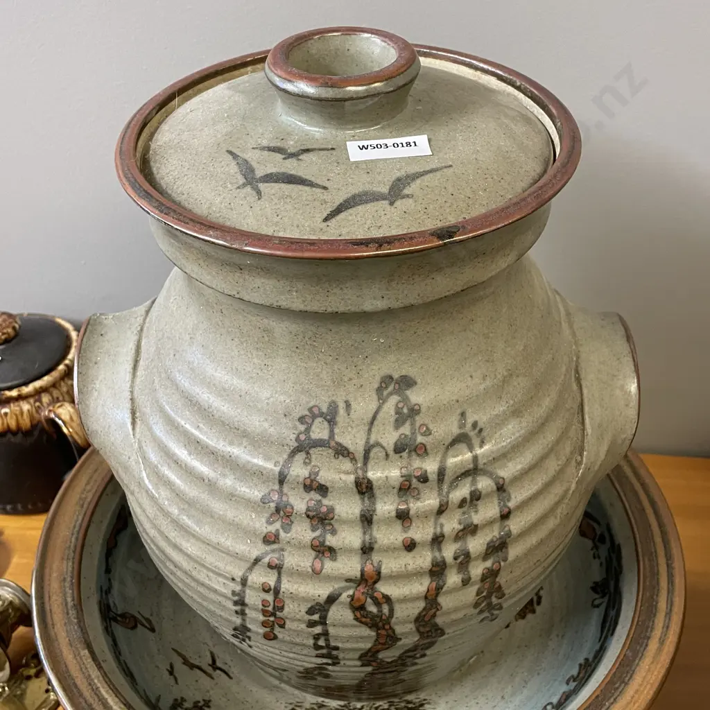 Two Large Stephen and Zoe Carter Art Pottery Items. Lidded 2 handled Jar H37 and Bowl Dia 37cm Image 1++