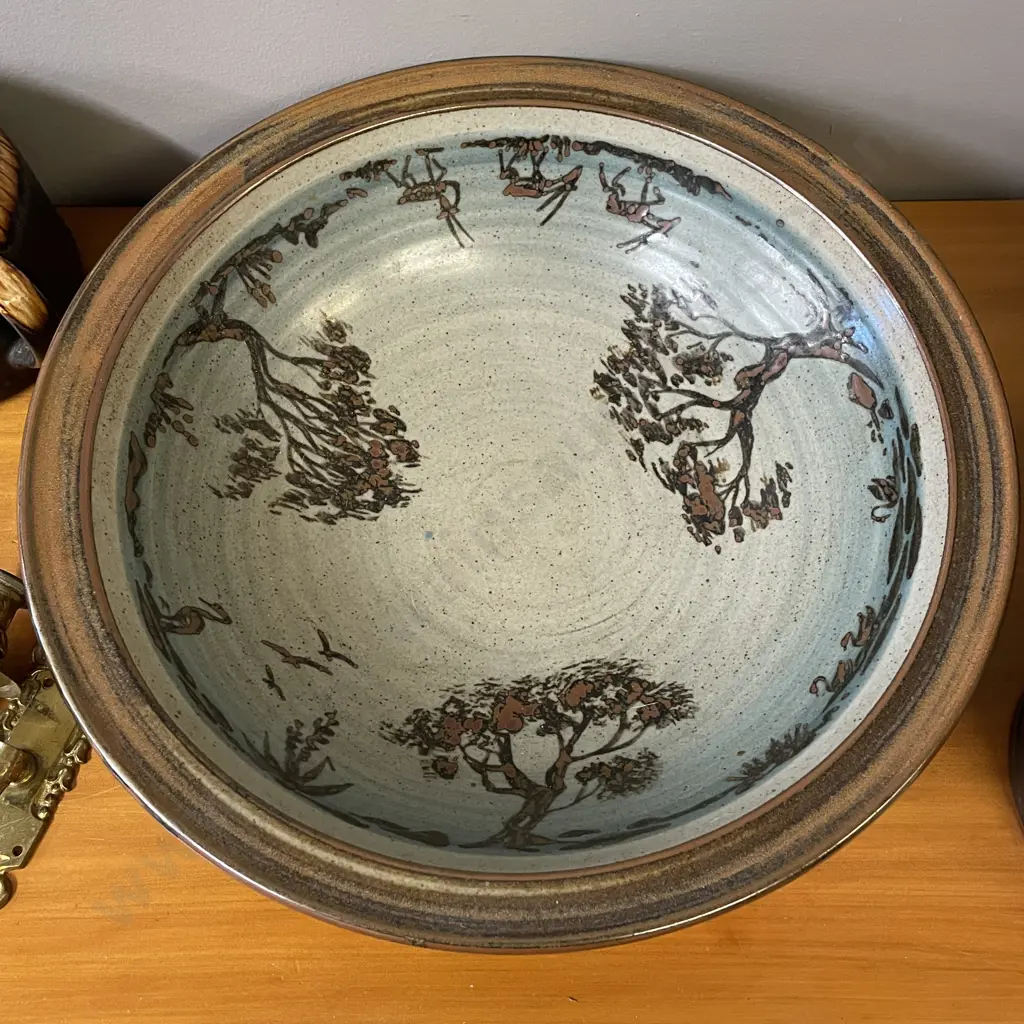 Two Large Stephen and Zoe Carter Art Pottery Items. Lidded 2 handled Jar H37 and Bowl Dia 37cm Image 1++