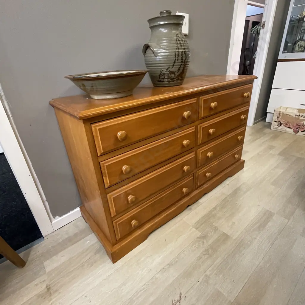 Vintage Solid Kauri 8 Drawer Lowboy. H75 W125 D43 Image 1++