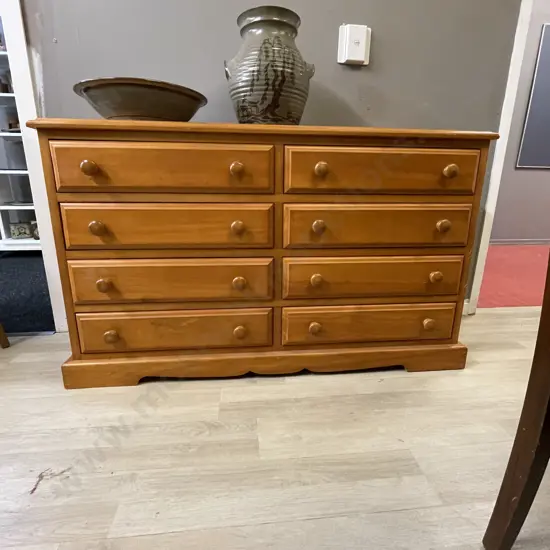 Vintage Solid Kauri 8 Drawer Lowboy. H75 W125 D43