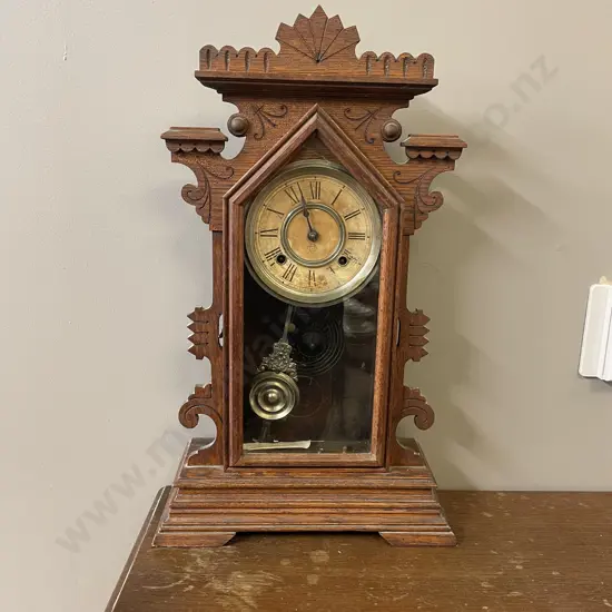Antique Ansonia New York Mantel Clock with key. H58cm