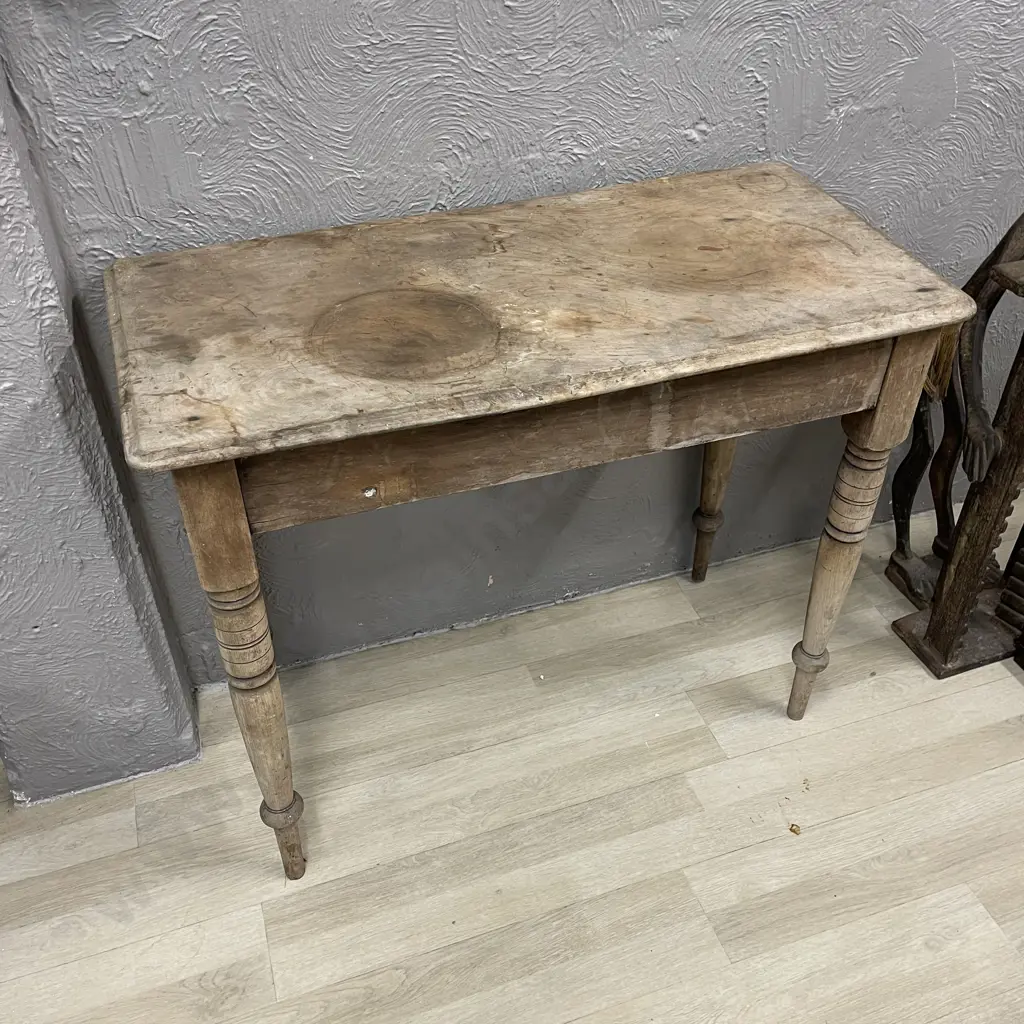 Antique Kauri Hall Table. Turned legs. Distressed. H75 W91 D43cm Image 1++