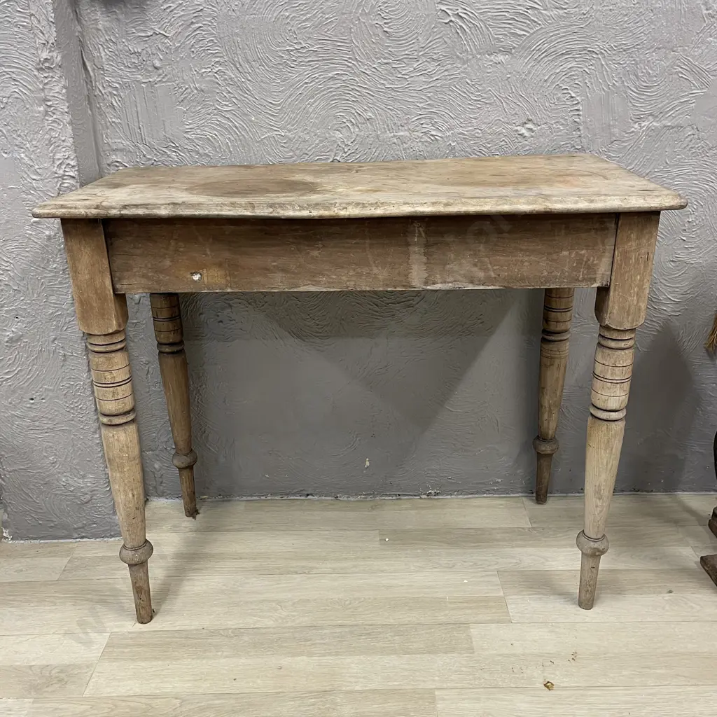 Antique Kauri Hall Table. Turned legs. Distressed. H75 W91 D43cm Image 1++