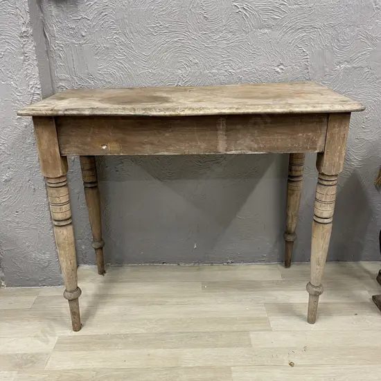 Antique Kauri Hall Table. Turned legs. Distressed. H75 W91 D43cm