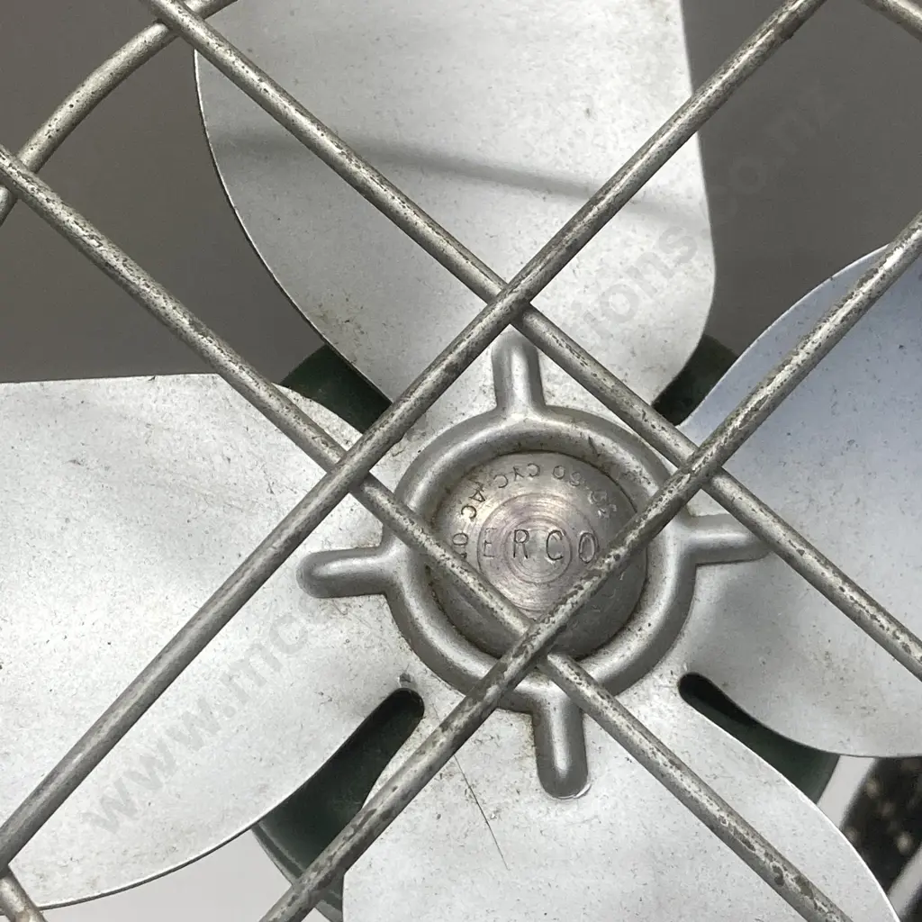 Vintage Erco Desk Fan, Green Metal Base, & Aluminium Blades, Dia 21.5cm Image 1++