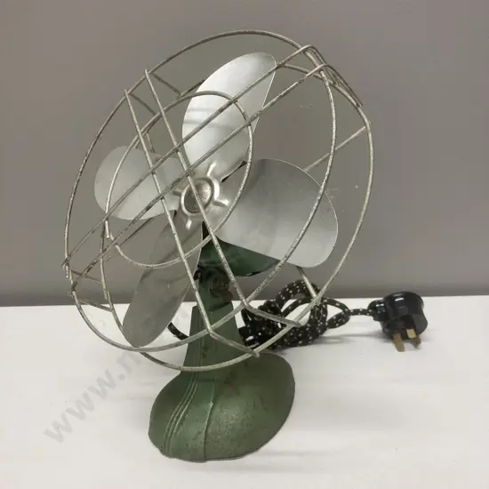 Vintage Erco Desk Fan, Green Metal Base, & Aluminium Blades, Dia 21.5cm