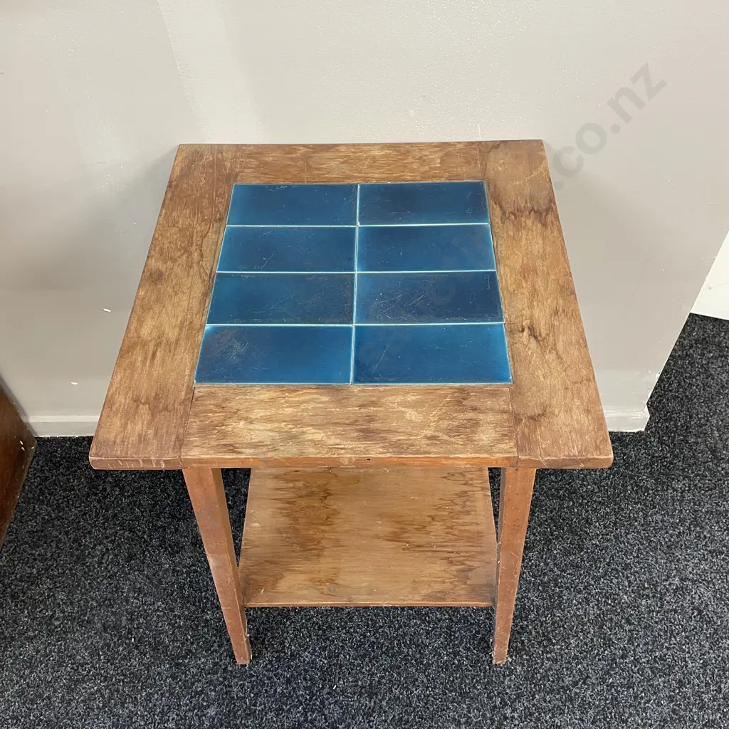 Vintage Art Nouveau style Tiled topped Occasional table. H66cm Top 26cm sqaure Image 1++