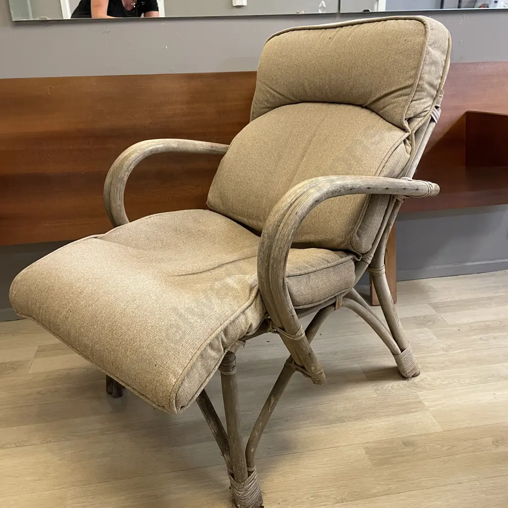 Vintage Cane Chair with Sand coloured Squabs Image 1++