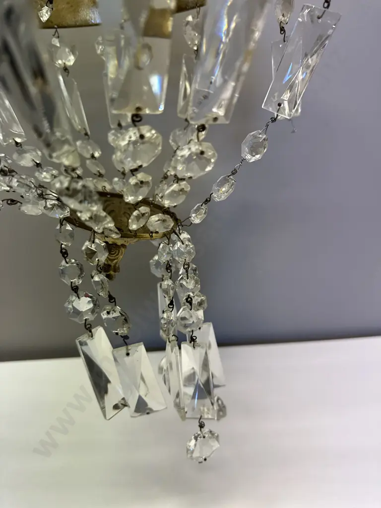 Stunning Antique Brass and Crystal Chandelier Image 1++