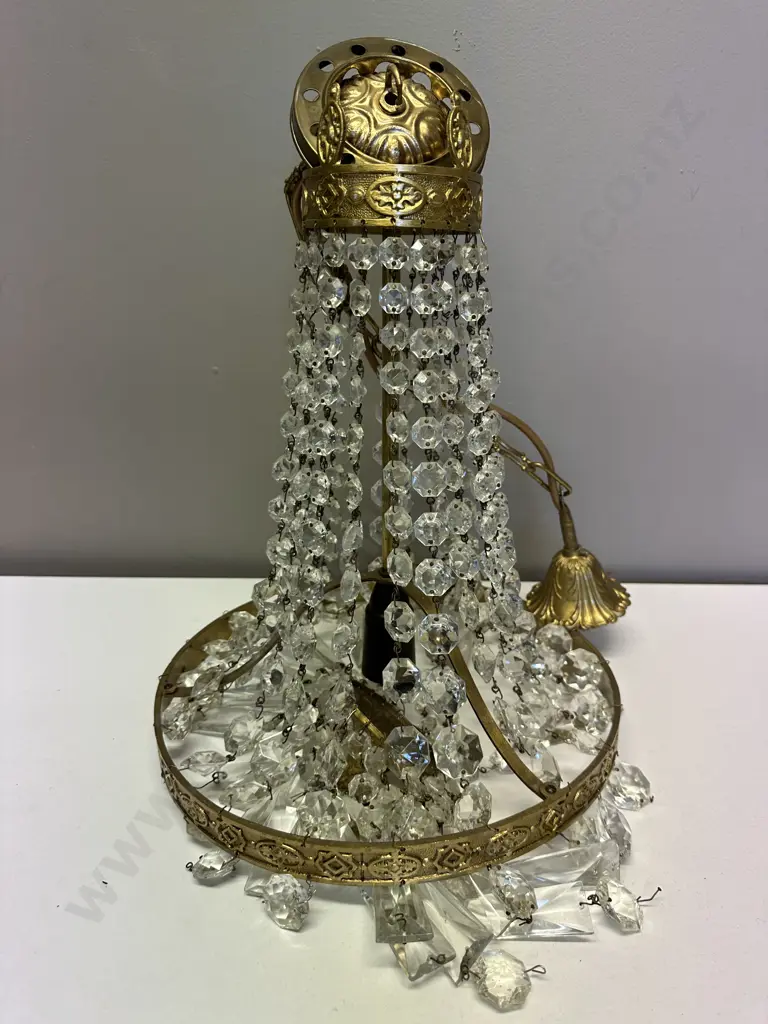 Stunning Antique Brass and Crystal Chandelier Image 1++