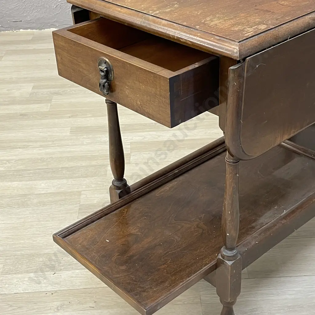 Vintage Solid Wood Drop side Tea Trolley. Single drawer, pull out base tray. H72cm Top 74 x 43. Extended 80 x 74cm Image 1++