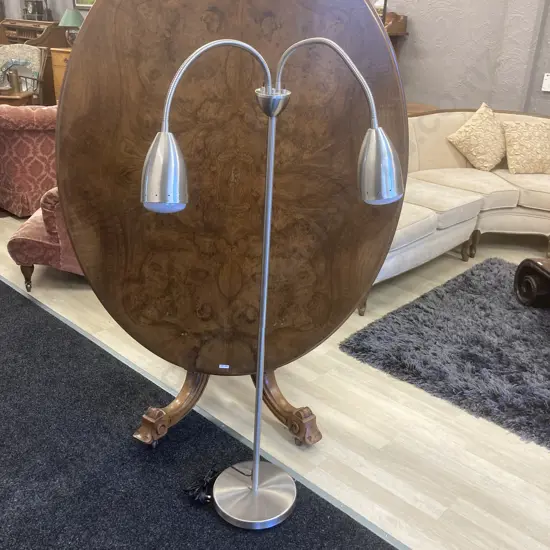 Brushed Chrome Pedestal Lamp With 2 Gooseneck Lights, 132cm