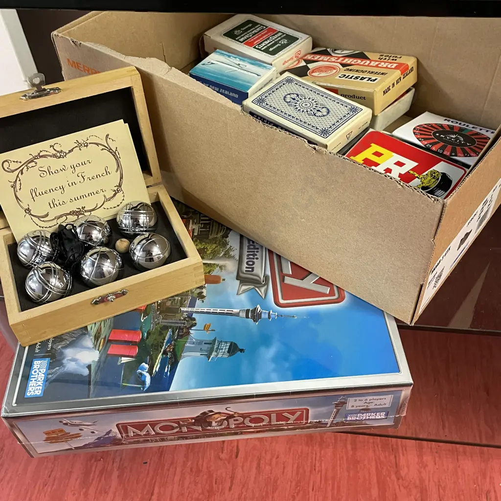 As New Monopoly Game, boxed Petanque set, playing cards etc Image 1++