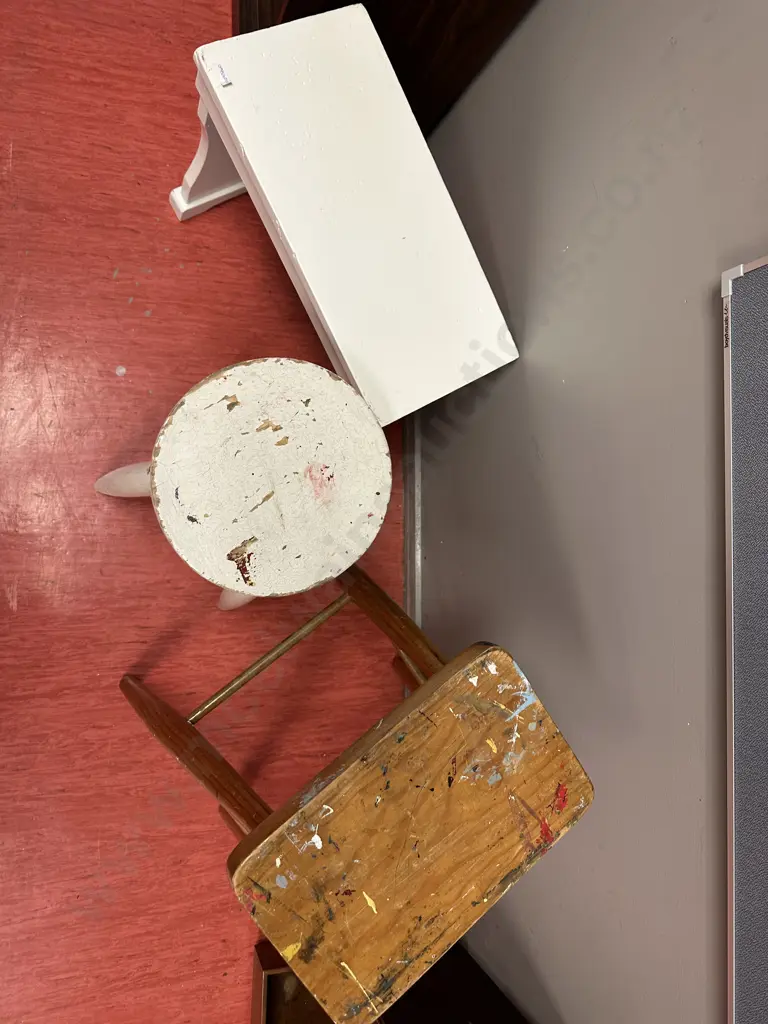 Three Vintage Wooden Stools Image 1++