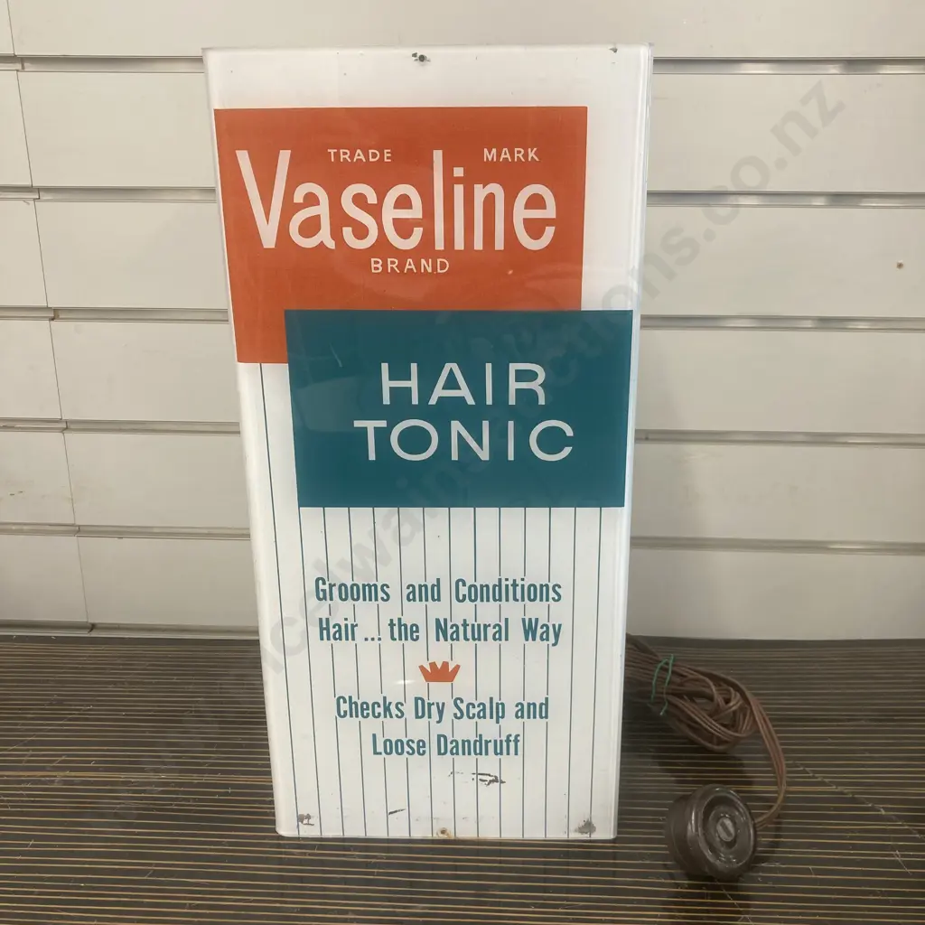 1930/40s? Vaseline Hair Tonic Illuminated Sign / Lamp In Working Condition, H44.5cm W21 D10.5cm Image 1++