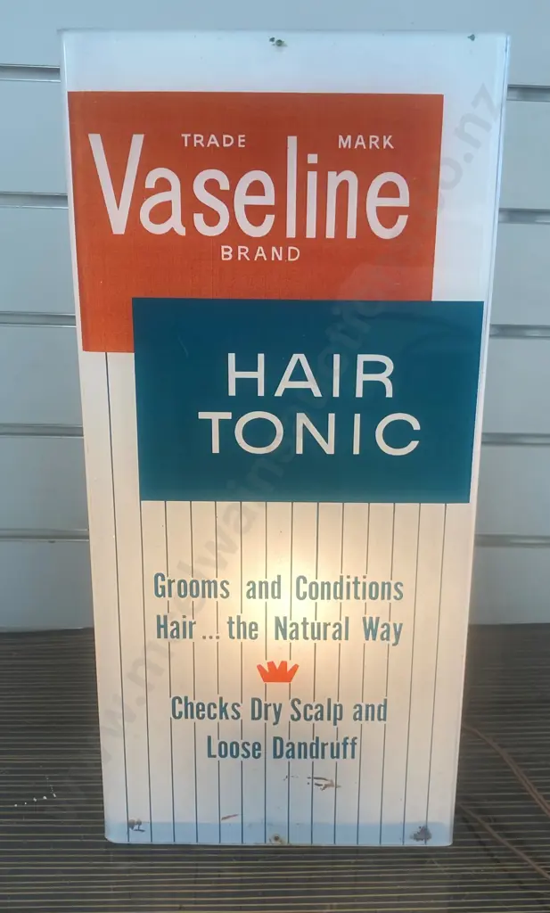 1930/40s? Vaseline Hair Tonic Illuminated Sign / Lamp In Working Condition, H44.5cm W21 D10.5cm Image 1++