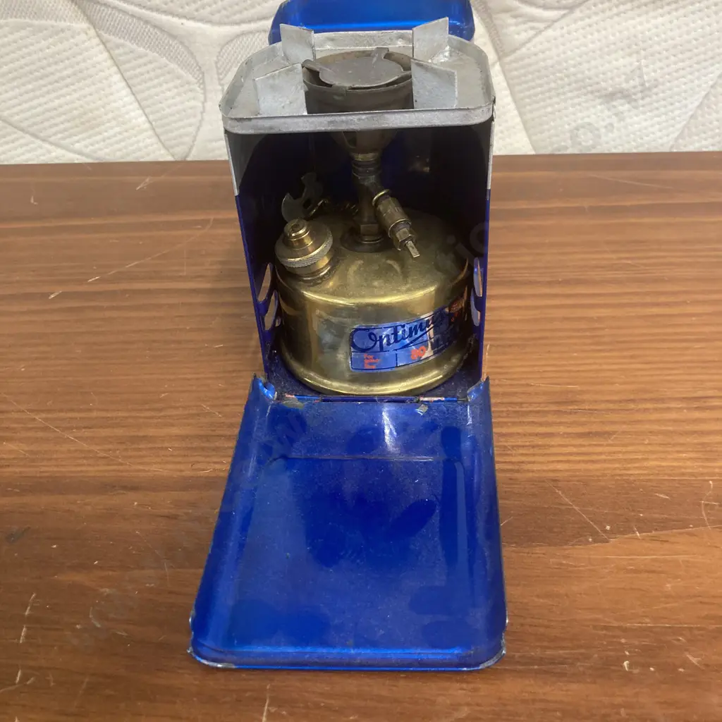 Vintage Restored Optimus 80 Sweden White Spirits Camping Stove Blue Tin Image 1++