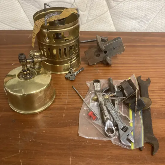 Restored Optimus SVEA 123 White Spirits Camp Stove, Spare Tank, Parts & Tools