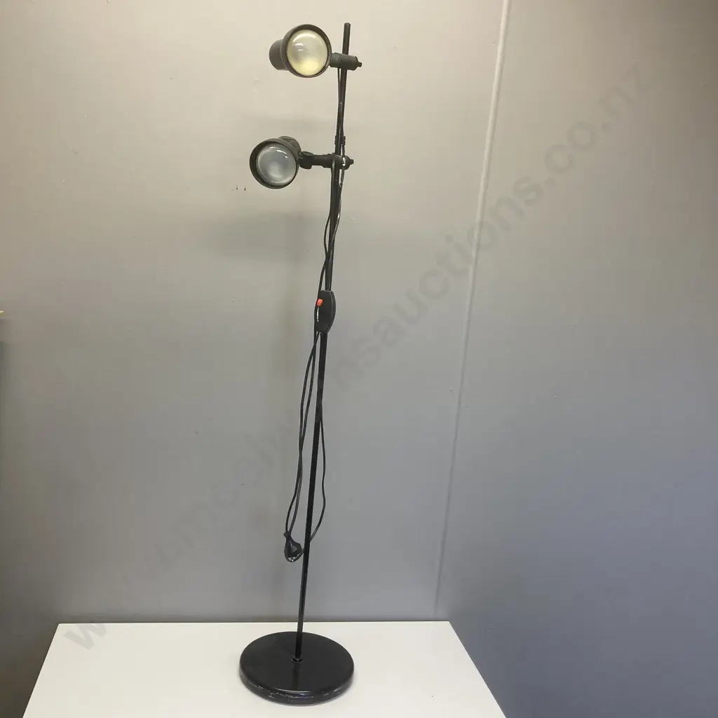 Black Double Light Pedestal Lamp, Adjustable, 143cm Image 1++