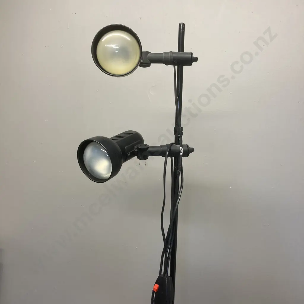 Black Double Light Pedestal Lamp, Adjustable, 143cm Image 1++