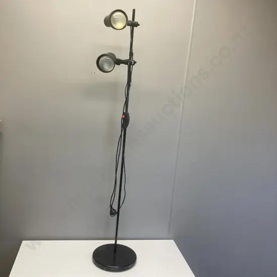 Black Double Light Pedestal Lamp, Adjustable, 143cm