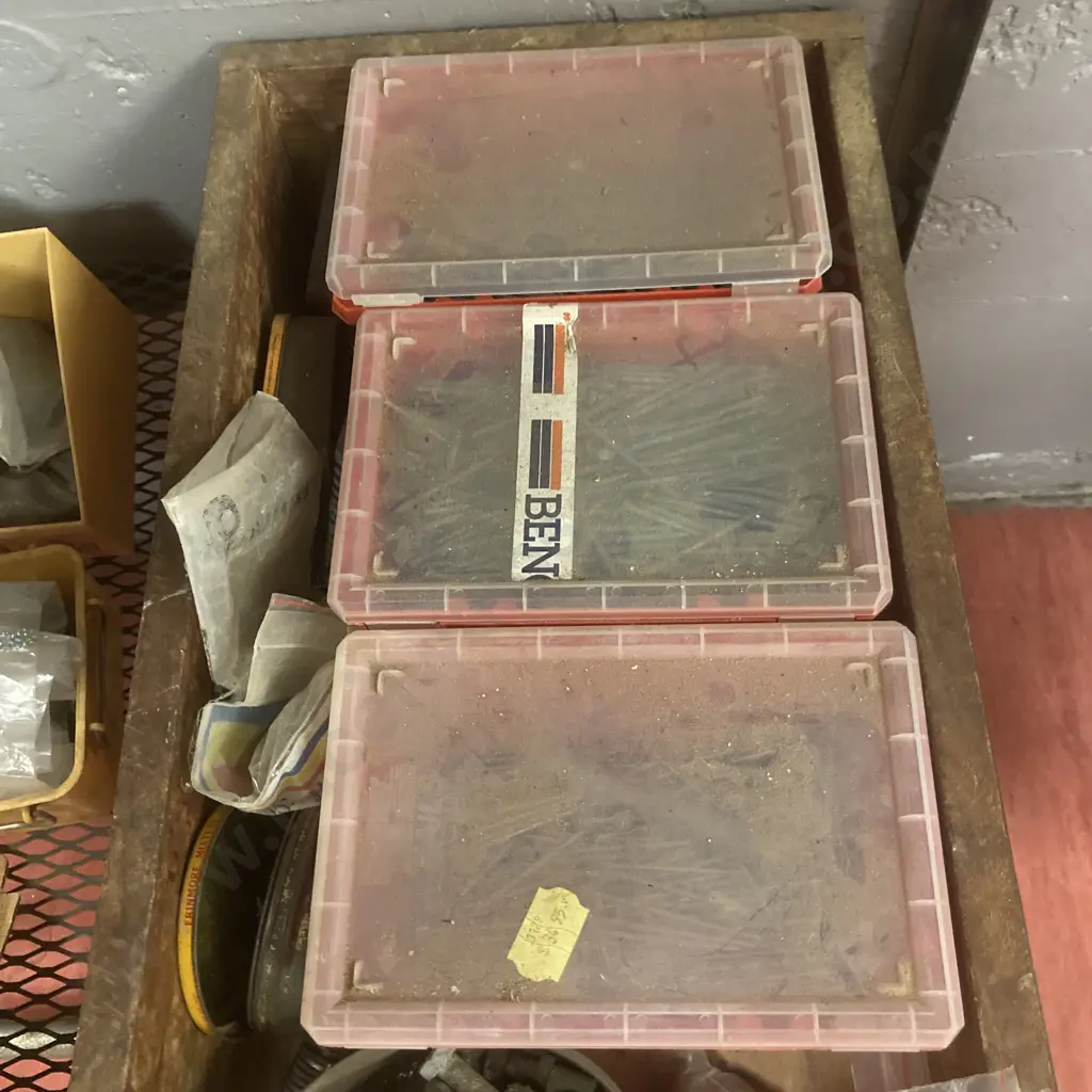 Large Wooden Box Of Assorted Nails, Bolts, Staples Etc Image 1++