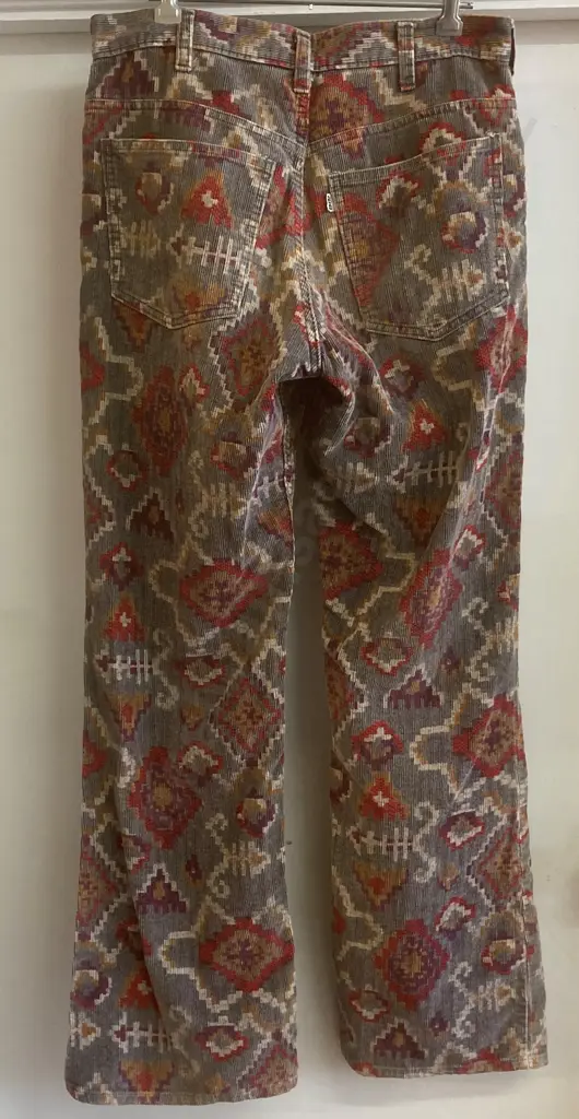 Levi's Big 'E' Vintage 1960s White Tab Men's Aztec Print Corduroy Flares Pants Image 1++