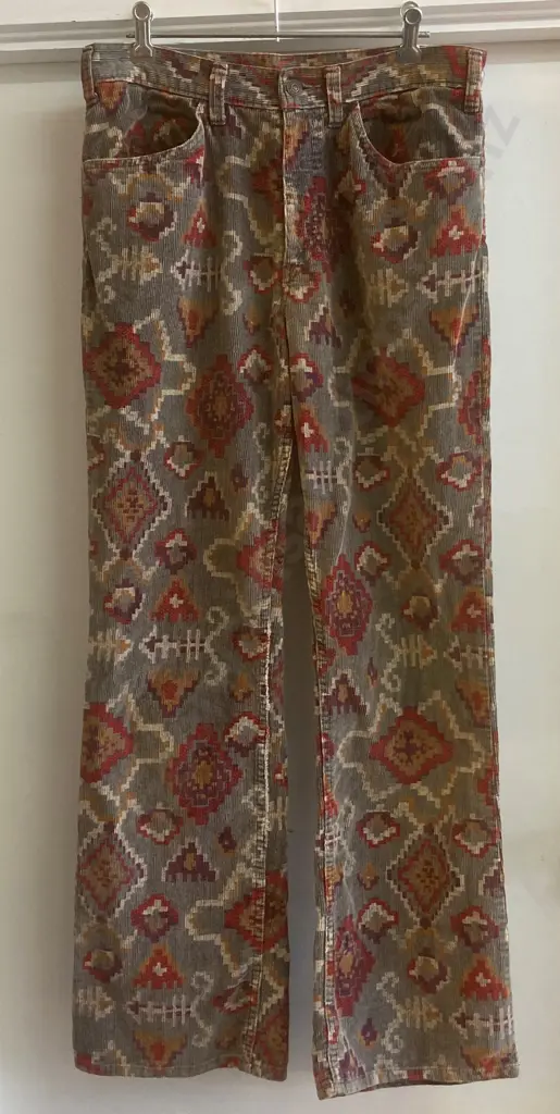 Levi's Big 'E' Vintage 1960s White Tab Men's Aztec Print Corduroy Flares Pants Image 1++
