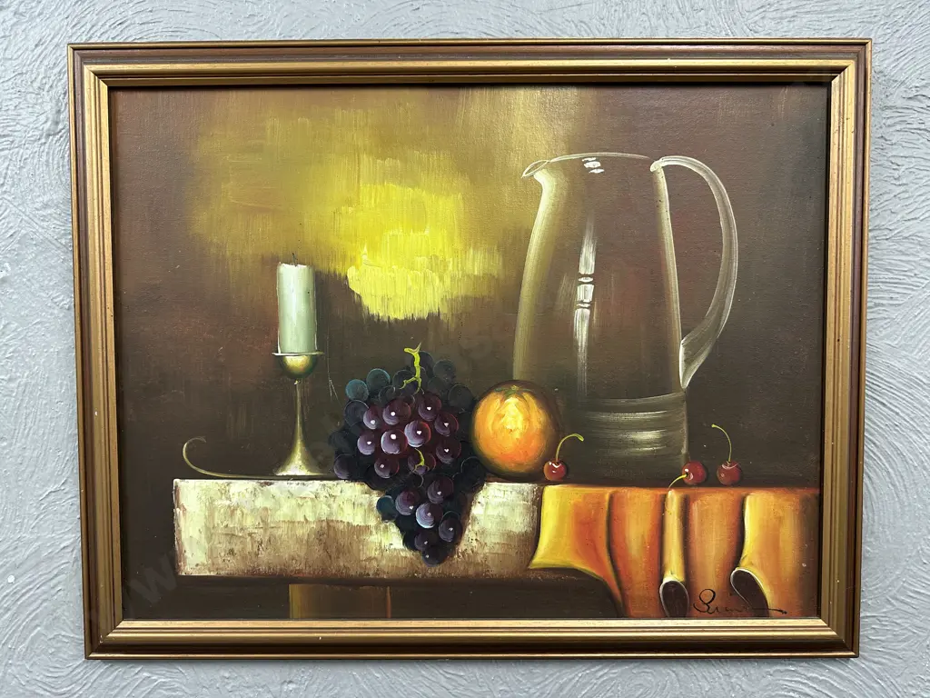 Vintage Framed Artwork Still Life, Signed, 52 x 67cm Image 1++
