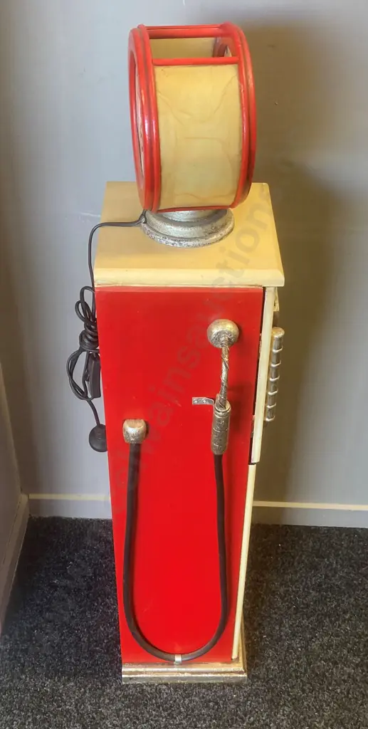 Route 66 Gasoline Bowser, 8 Wine Bottle Storage & Glass Holder, With Lamp At Top, H110 W31 D23cm Image 1++