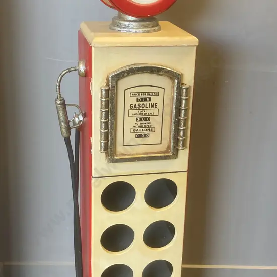 Route 66 Gasoline Bowser, 8 Wine Bottle Storage & Glass Holder, With Lamp At Top, H110 W31 D23cm