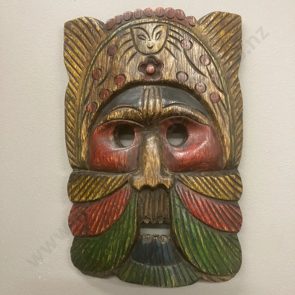 Vintage Thai Hand Carved Mask, 28 x 19cm Image 1++