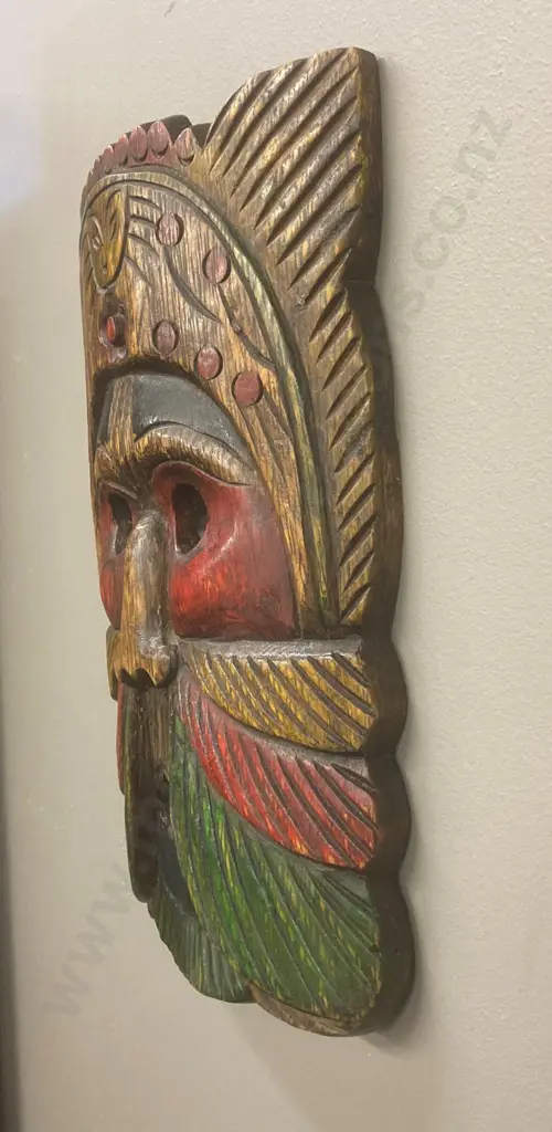 Vintage Thai Hand Carved Mask, 28 x 19cm Image 1++