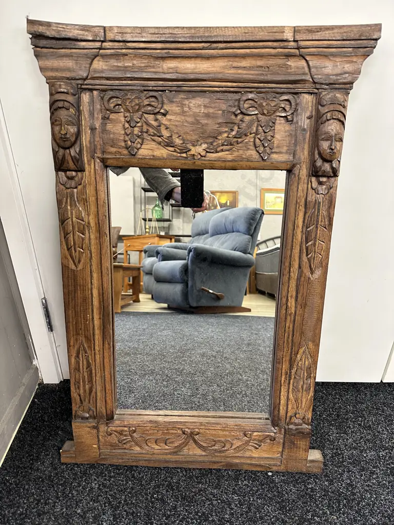 Ornately Carved Wooden Framed Mirror 80 x 53cm Image 1++