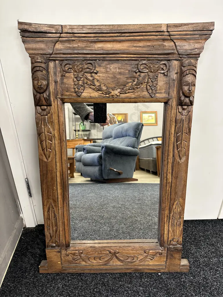 Ornately Carved Wooden Framed Mirror 80 x 53cm Image 1++